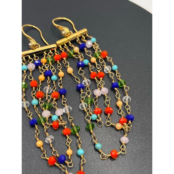 Henri Bendel Rainbow Multicolor‎ Bright Beaded Chandelier Pierced Earrings New - Picture 6 of 8
